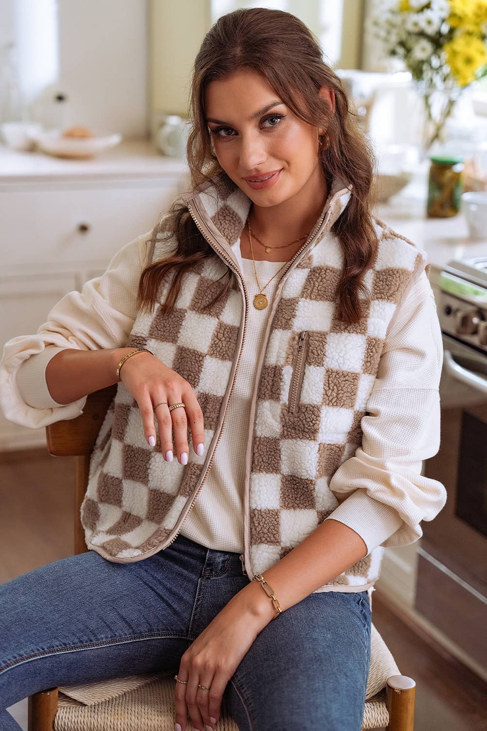 CHECKERED SHERPA VEST