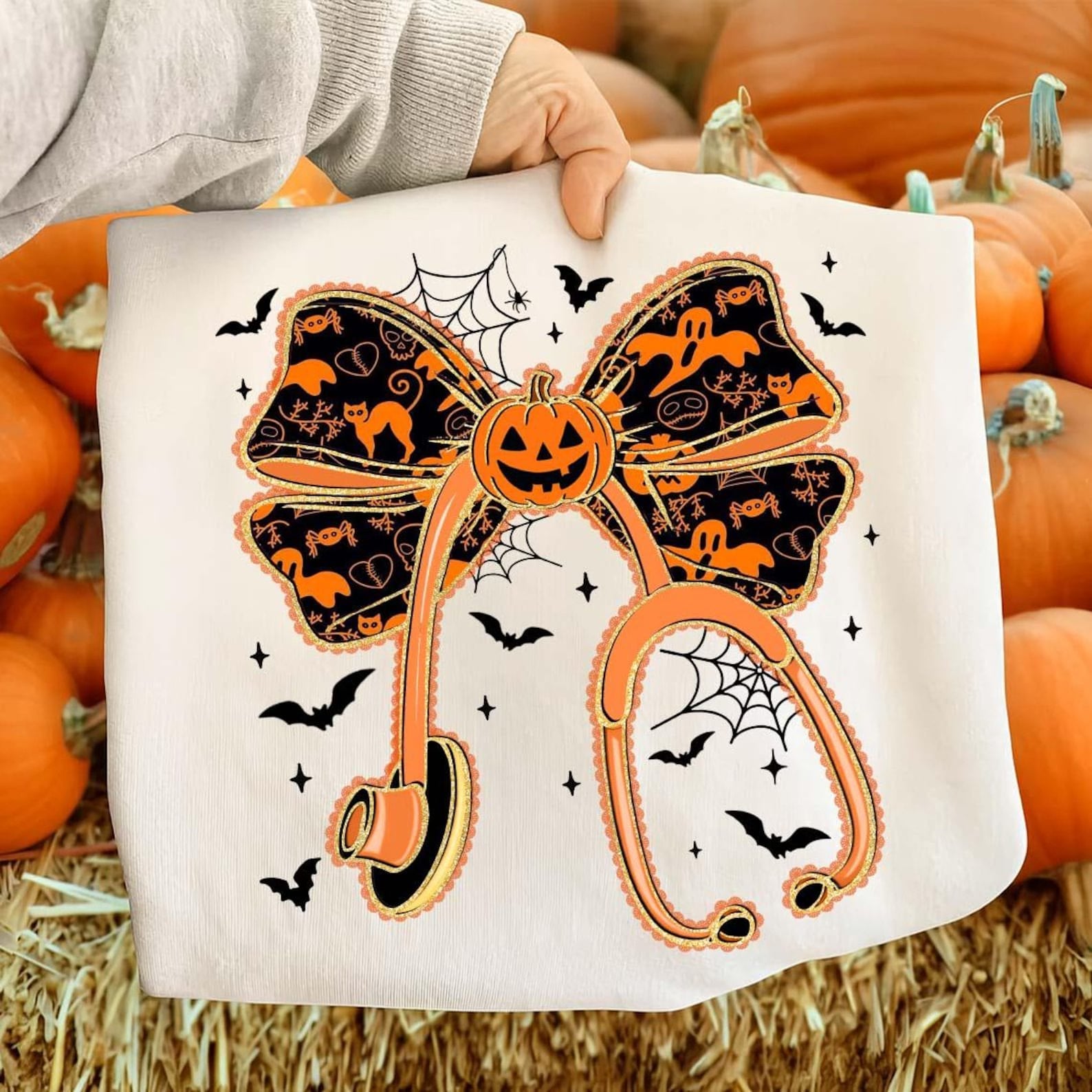 Orange pumpkin Stethoscope tee or sweatshirt