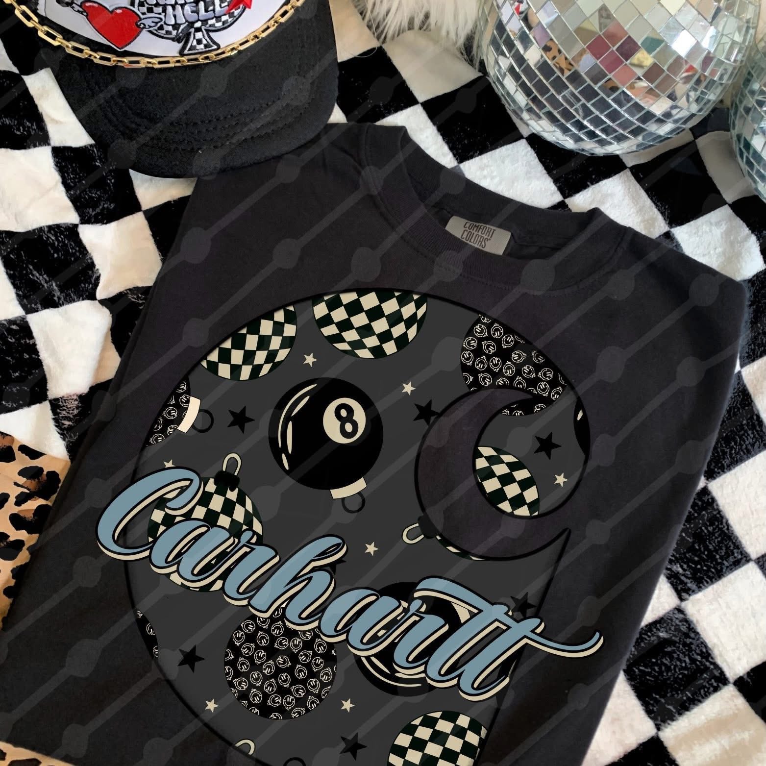 Checker 8ball Christmas ornament CH tee or sweatshirt