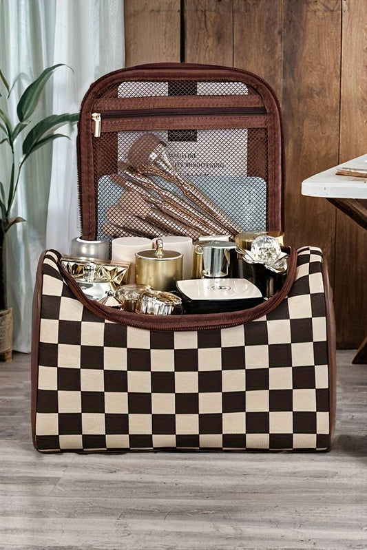 CHECKERED LEATHER MAKEUP BAG