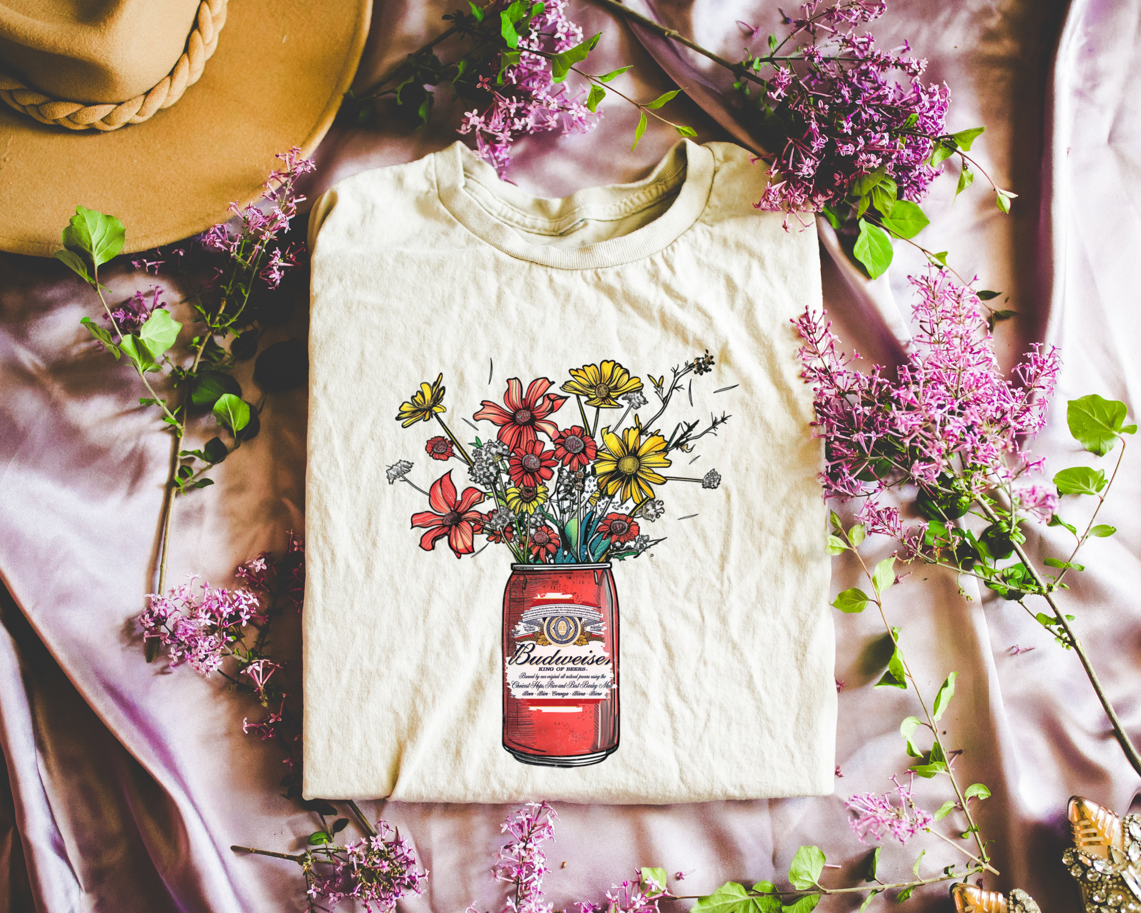 Red bud can beer w/ flower design