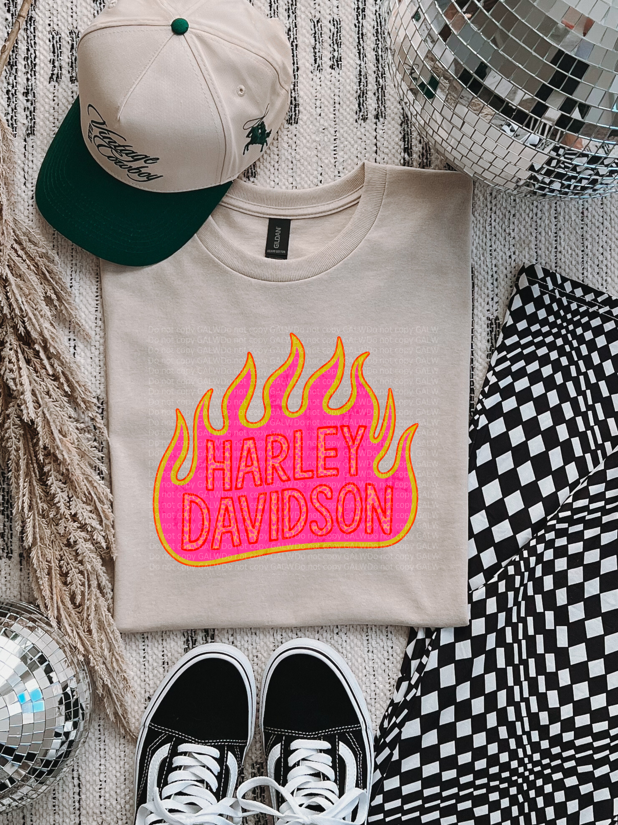 Harley HOT PINK & LIME GREEN FLAME tee or sweatshirt